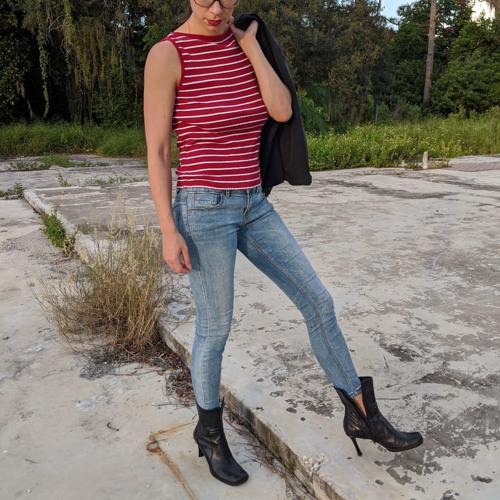 G.H. Bass & Co. Red and White Stripe Ribbed Tank